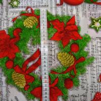 Deko-Stoffe Baumwolle Liedertexte Noten Weihnachtssterne Adventskranz Sterne Kugeln Glocken Weihnachtsstoffe Bild 3