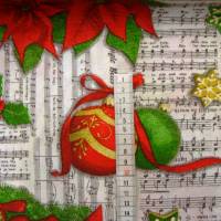 Deko-Stoffe Baumwolle Liedertexte Noten Weihnachtssterne Adventskranz Sterne Kugeln Glocken Weihnachtsstoffe Bild 5