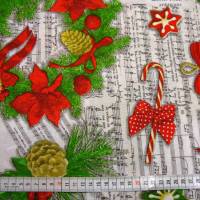 Deko-Stoffe Baumwolle Liedertexte Noten Weihnachtssterne Adventskranz Sterne Kugeln Glocken Weihnachtsstoffe Bild 7