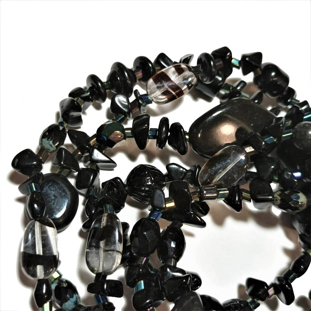 Lange Kette 140 cm schwarz Edelsteinmix Onyx Lava und Glasperlen als Geschenk für sie boho Bild 1