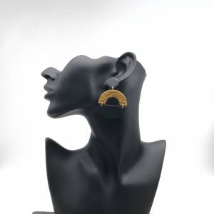 Statement Ohrringe Schwarz Gold aus Polymer Clay, runde Ohrringe Mid Century Modern Bild 8