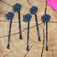 5 Haarnadeln schwarz mit Blumen aus Polymer Clay Gothic Hochzeit Bild 1