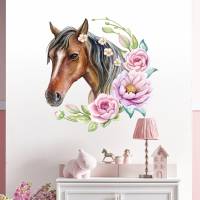 237 Wandtattoo Pferd Kopf braun mit Blumen Kinderzimmer Sticker Aufkleber in 5 versch. Größen *nikima* Bild 3
