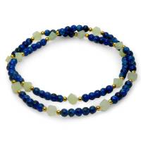 Halskette "Capri" lang, lagunenblaue runde Glasperlen mit limonengelben diagonalen Würfeln aus China-Jade (6mm) Bild 3