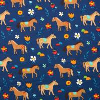 Baumwolljersey Pferde mit Blumen dunkelblau Oeko-Tex Standard 100(1m/13,-€) Bild 1