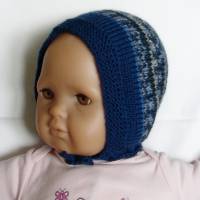 Babyhaube gestrickt Babymütze in blau Erstlingsmütze Wintermütze Bonnet Frühchenmütze ohne Naht Kindermütze Ohrenklappen Bild 1