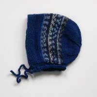 Babyhaube gestrickt Babymütze in blau Erstlingsmütze Wintermütze Bonnet Frühchenmütze ohne Naht Kindermütze Ohrenklappen Bild 2