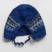 Babyhaube gestrickt Babymütze in blau Erstlingsmütze Wintermütze Bonnet Frühchenmütze ohne Naht Kindermütze Ohrenklappen Bild 5