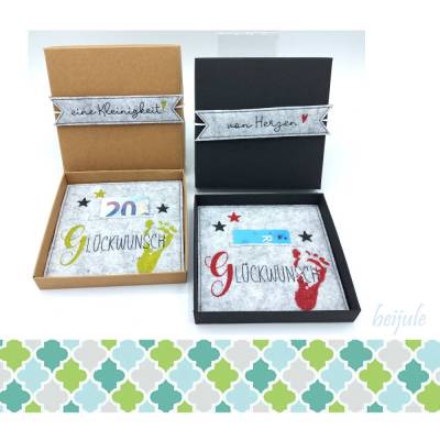 Box für Gutschein oder Geld zur Geburt, Farben individualisierbar