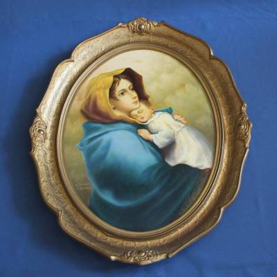 antikes Gemälde Mutter mit Kind Fr. Habrowsky/ A
