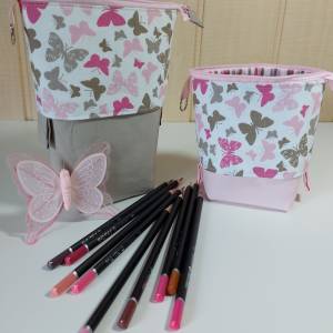 Popup-Mäppchen, Stiftemäppchen, Pencilcase - Schmetterlinge taupe Bild 2