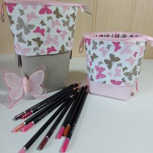 Popup-Mäppchen, Stiftemäppchen, Pencilcase - Schmetterlinge taupe Bild 4