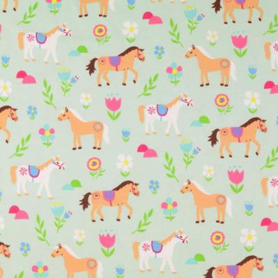 Baumwolljersey Pferde mit Blumen mint Oeko-Tex® Standard 100(1m/13,-€)