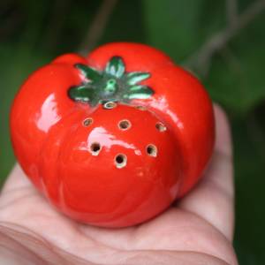 4 tlg. Pfeffer Salz Senf Menage Tomaten rot grün Keramik 70er Jahre Italy Bild 4