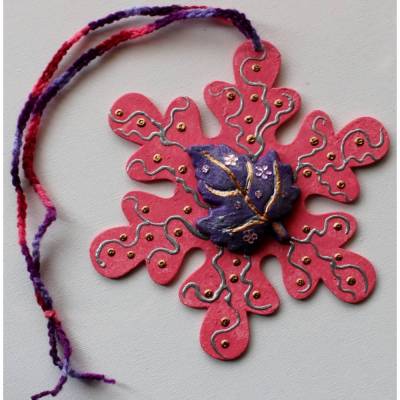 Collage ROSA HERBSTZAUBER Wandbild Wanddeko Herbstdeko Schneeflocke Wandhänger Türdeko Anhänger Handarbeit rosa Bild