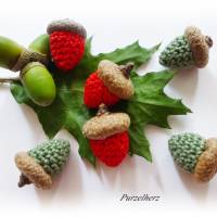 6 gehäkelte Eicheln zur Tisch- oder Streudekoration - Weihnachten,Herbst,Naturkappen Bild 3