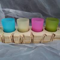 Kerzenhalter Teelichthalter Kerzentablett  * Regenbogen * aus Palettenholz und Glas Bild 1