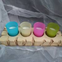 Kerzenhalter Teelichthalter Kerzentablett  * Regenbogen * aus Palettenholz und Glas Bild 2