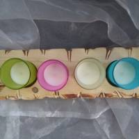 Kerzenhalter Teelichthalter Kerzentablett  * Regenbogen * aus Palettenholz und Glas Bild 3