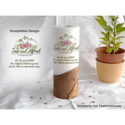 Hochzeitskerze Bergliebe Holzkerze
