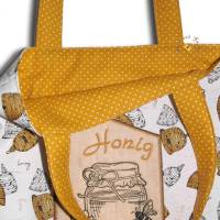 Personalisierter bestickter Stoffbeutel Shopper Tasche mit Wunschnamen Honigbienen Bienenkörbe Stickerei Applikation Bild 2