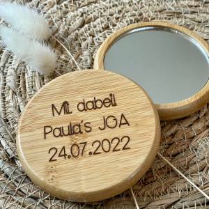 Personalisierter Spiegel, Taschenspiegel personalisiert mit Wunschname, JGA, Mädelstrip, Wunschtest auf Kosmetikspiegel Bild 1