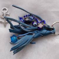 Schlüsselanhänger Schmuckanhänger Schlüsselring echt Leder  Pretty Pearls blau Bild 1