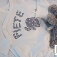 Body mit Namen und Elefant Wickelbody Geburtsgeschenk Taufgeschenk für Baby Bild 4