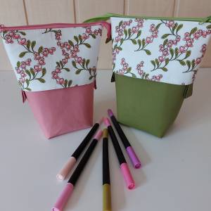 Popup-Mäppchen, Stiftemäppchen, Pencilcase - Blumenranken ecru Bild 2