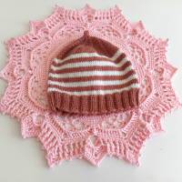 Mütze, 100% Wolle (weiche Merino), rostrot, weiß, passt Neugeborenen, evtl. Frühchen Bild 7
