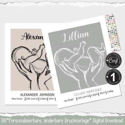 Alle Größen • Personalisierte Geburtsanzeige Baby Poster • DIY • Druckbar | 1 | 1002