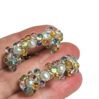 Perlenohrringe handgemachte 35 mm Ohrringe weiße Perlen Creolen Brautschmuck pastell Süßwasserzuchtperlen Bild 5