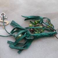 Schlüsselanhänger Schmuckanhänger Schlüsselring echt Leder  Pretty Pearls grün Bild 1