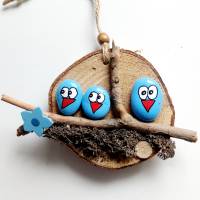 Deko Steinbild auf Baumscheibe Blaue Vögel Bild 1