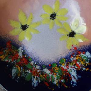 Emailleschale Kupferschale Kupfer Emaille Kirschblüten Schmuckschale Cloissonne Stil 70er Jahre DDR Bild 5