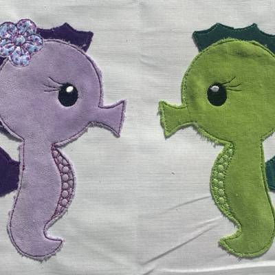 Stickdatei Doodle Seepferdchen 2 Set 739 /  Geburtstag Taschenmotiv Kissenmotiv