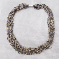 Collier  *SALZ+PFEFFER* gold/anthrazit  gefädelte Halskette Perlenkette Glasperlen Rocailles Bild 1
