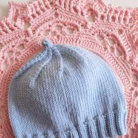 Reine Wolle, Mütze für Neugeborene/Frühchen, handgestrickt, uni hellblau Bild 5