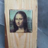 Holzbild mit Fliese  * Mona Lisa * aus Palettenholz und handgefertigter Fliese Bild 1