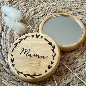 Personalisierter Schminkspiegel, Taschenspiegel personalisiert mit Wunschname, JGA, Geschenk für Mama und Oma, Muttertag Bild 5