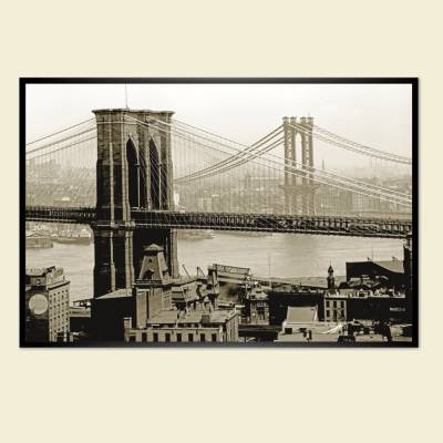 Brooklyn Bridge New York 1908 KUNSTDRUCK historische schwarz weiß Fotografie sepia Vintage Bilder