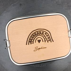 Brotdose aus Edelstahl  personalisiert mit Name und Bild, Lunchbox Brotdose mit Name und Schneidbrett aus Holz, Lunchbox Bild 4