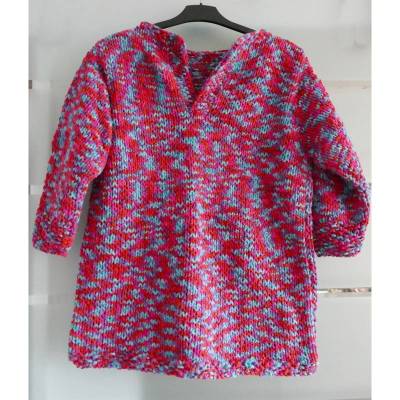 Strickpullover Pullover Melange  handgestrickter Pullover Größe M melange türkis pink rot 3/4 Arm
