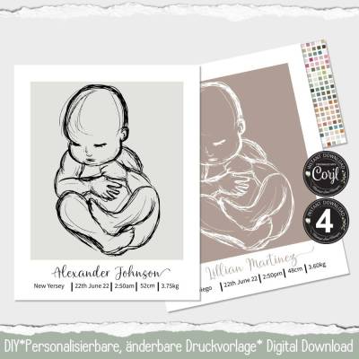 Personalisiertes Baby Poster in 105 Farben • Geschenk • Druckbar | 4 | 1002