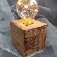 Tischlampe Dekolampe Glühbirme Lampe  *Glühlampe Wood* aus einem Palettenklotz und alten Glübirne mit LEDs Bild 1
