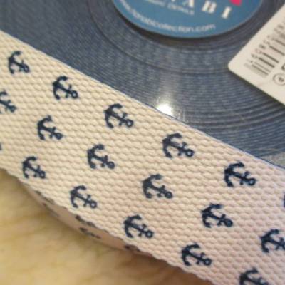 1m Gurtband Taschengurtband Gürtelband Maritim Anker weiß-blau  30 mm (1m/3,50 €)