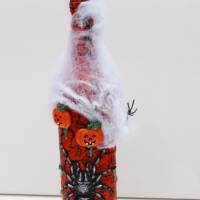 Dekoflasche HALLOWEEN Upcycling bemalte dekorierte Glasflasche Flaschenkunst Dekoration Collage Herbstdeko Halloweendeko Bild 1