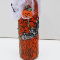 Dekoflasche HALLOWEEN Upcycling bemalte dekorierte Glasflasche Flaschenkunst Dekoration Collage Herbstdeko Halloweendeko Bild 2