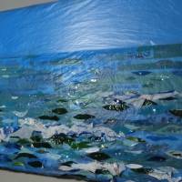 Upcycling-Bild "Meer aus Plastik" Kunst Plastiktüten Styropor Ozean Collage Relief Bild 2