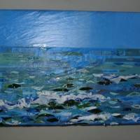 Upcycling-Bild "Meer aus Plastik" Kunst Plastiktüten Styropor Ozean Collage Relief Bild 3